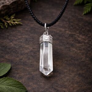 Clear quartz pencil pendent
